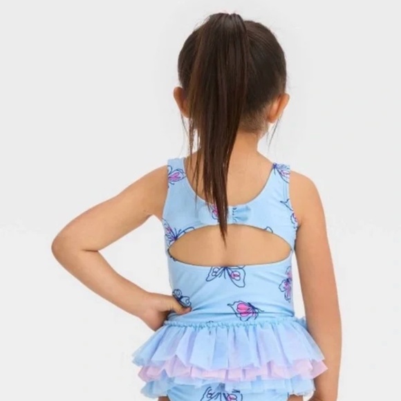 Cat & Jack Toddler Girls' Butterfly Tutu One Piece Swimsuit Light Blue 4T - Picture 2 of 2